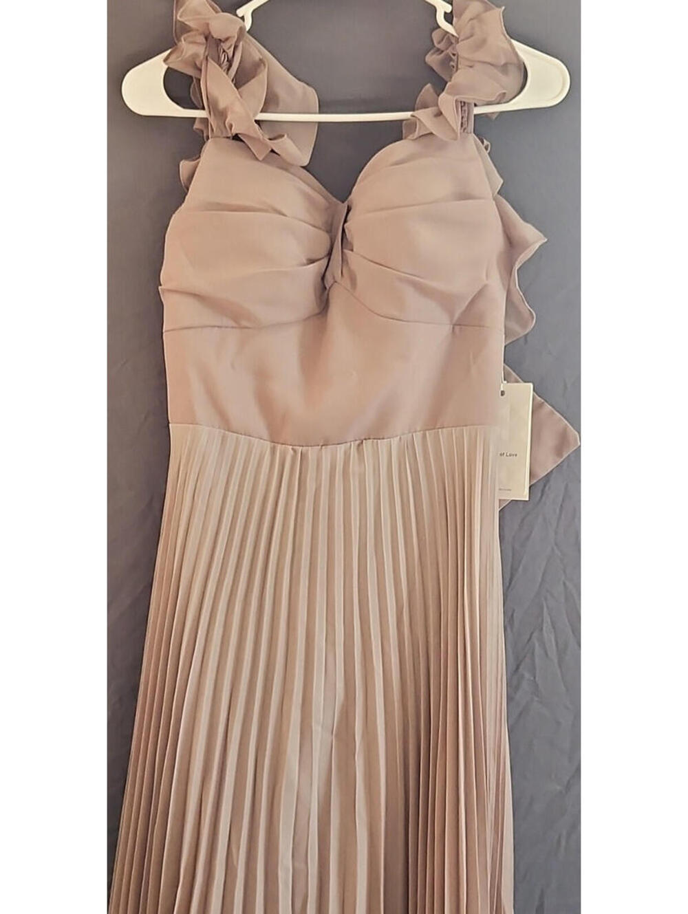 Witness of Love Beige Chiffon Pleated Maxi Dress Ruffle Sweetheart Strappy 4
